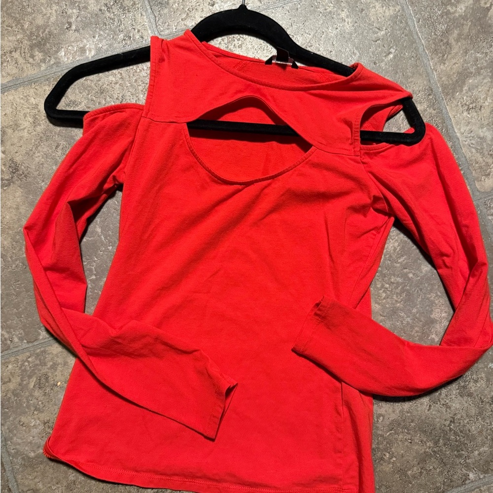 Guess Red Cold Shoulder Long Sleeve Top